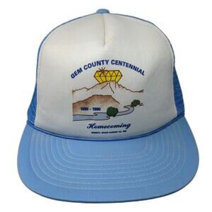 Winner Trucker Hat Blue White One Size Gem County Centennial Idaho Mesh Snapback